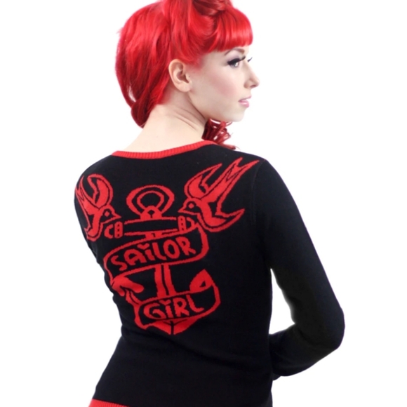 SOURPUSS | "Sailor Girl" anchor & swallow birds design knit button up cardigan - Picture 6 of 6